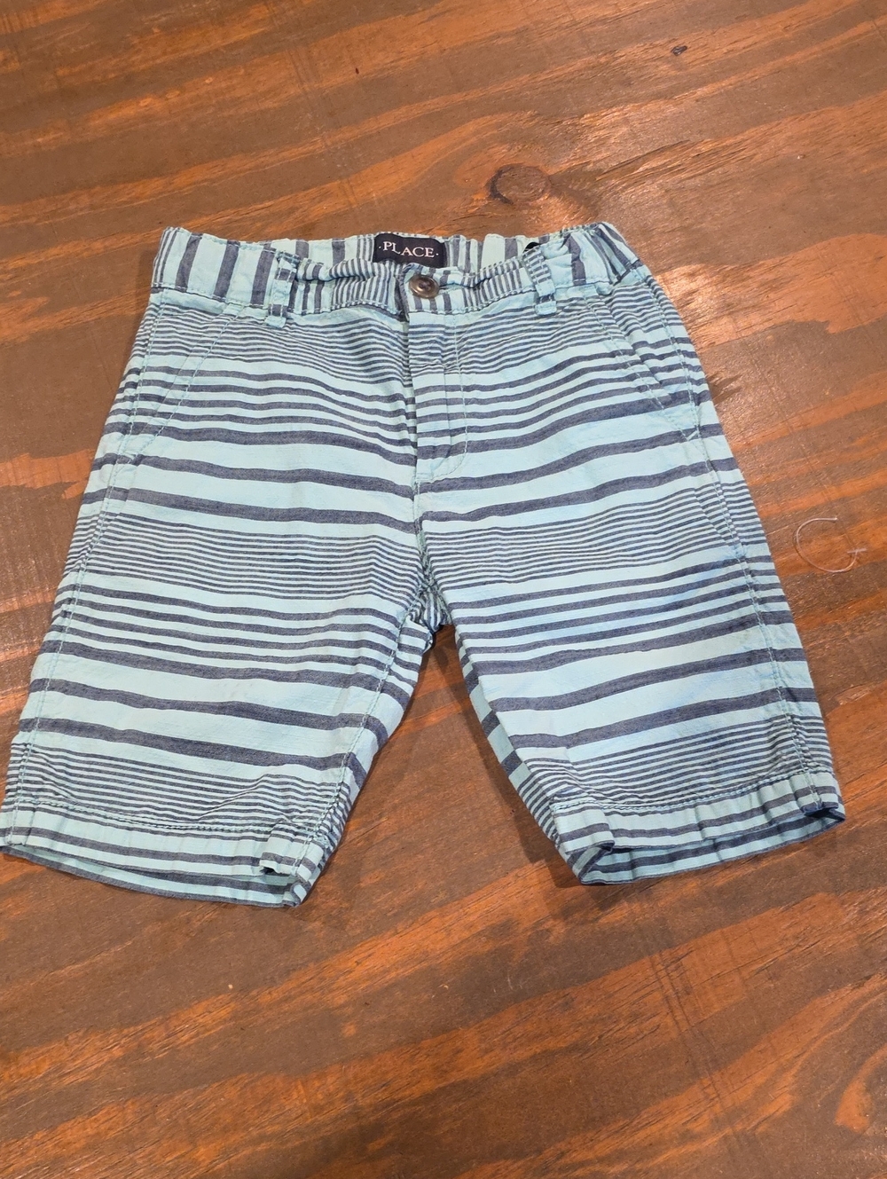 The Children's Place Light Blue and Navy Striped Swim Board Shorts
